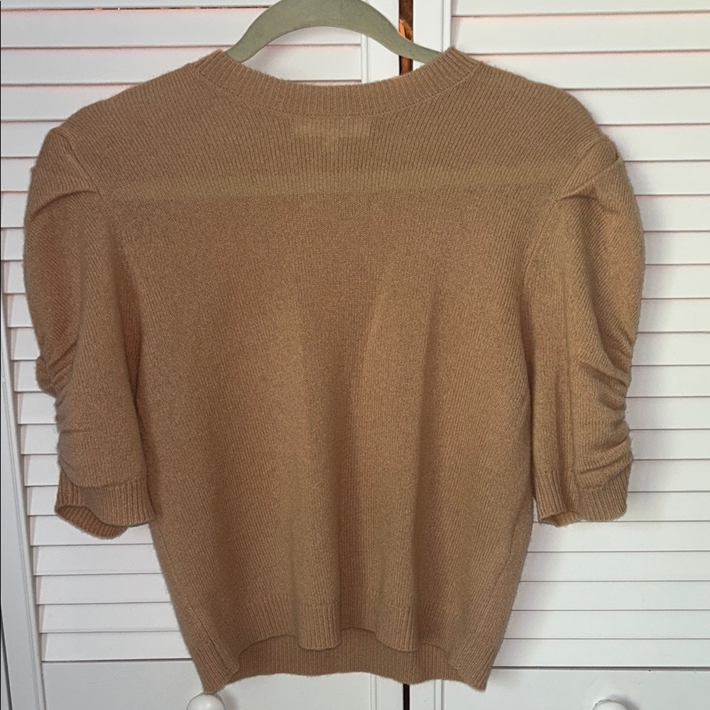 Frame Cashmere Tan Blouse with Puffed Sleeves